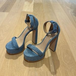 Denim schutz platform heeled sandals